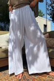 Rustic Nature Linen Blend Pocket Pleat Wide Leg White